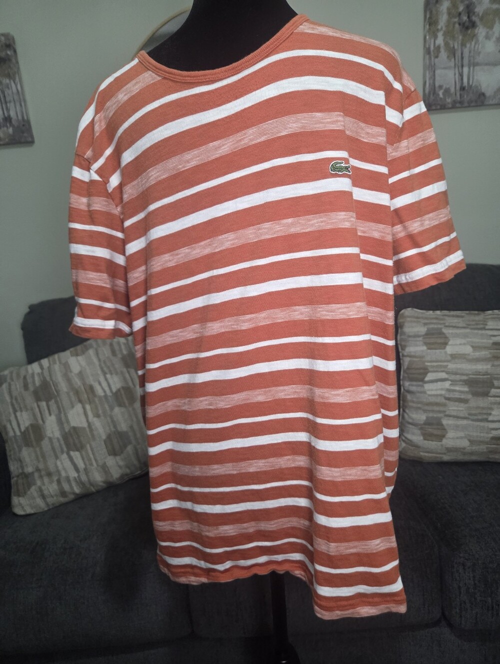 Lacoste Men’s Orange & White Striped Crew Neck Tee
